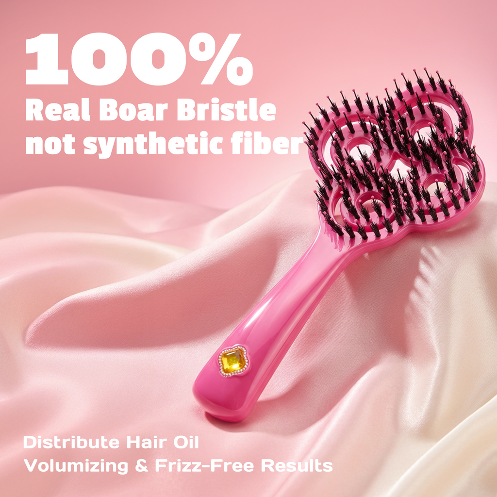 Simetra Lucky Rose Red Hair Brush Comb with Boar Bristles & 3 Crystal Colors