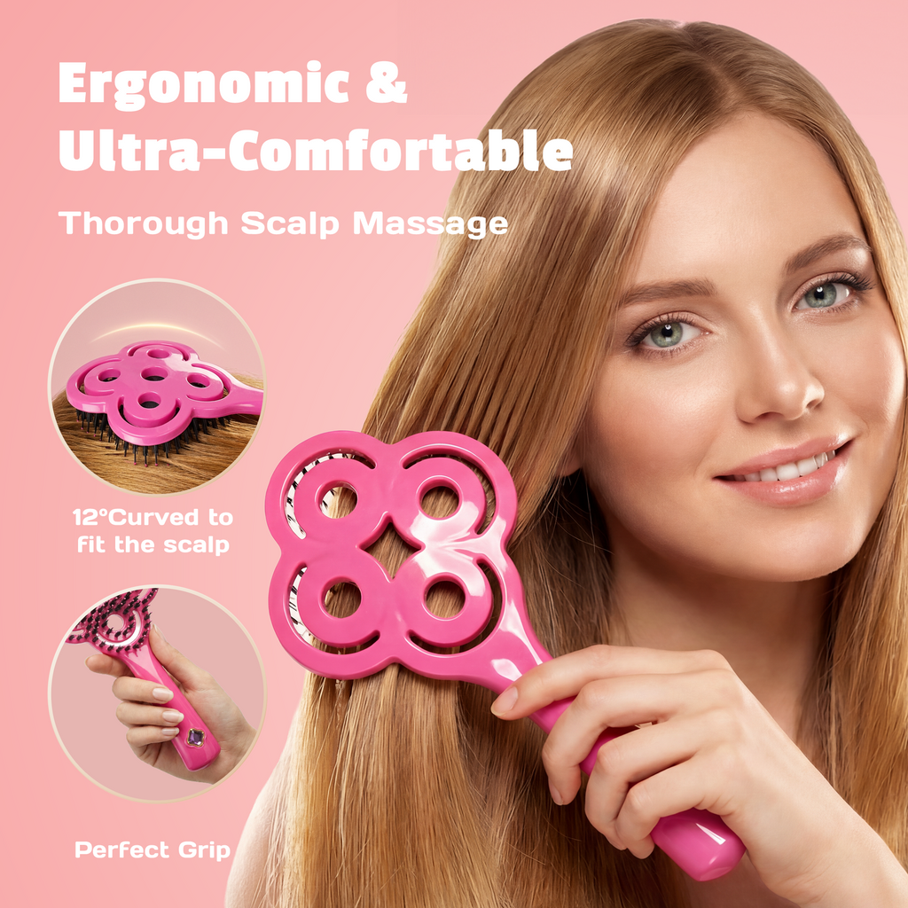 Simetra Lucky Rose Red Hair Brush Comb with Boar Bristles & 3 Crystal Colors