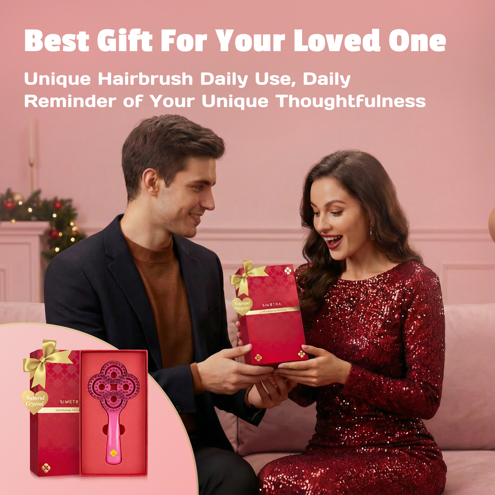 Simetra Lucky Rose Red Hair Brush Comb with Boar Bristles & 3 Crystal Colors