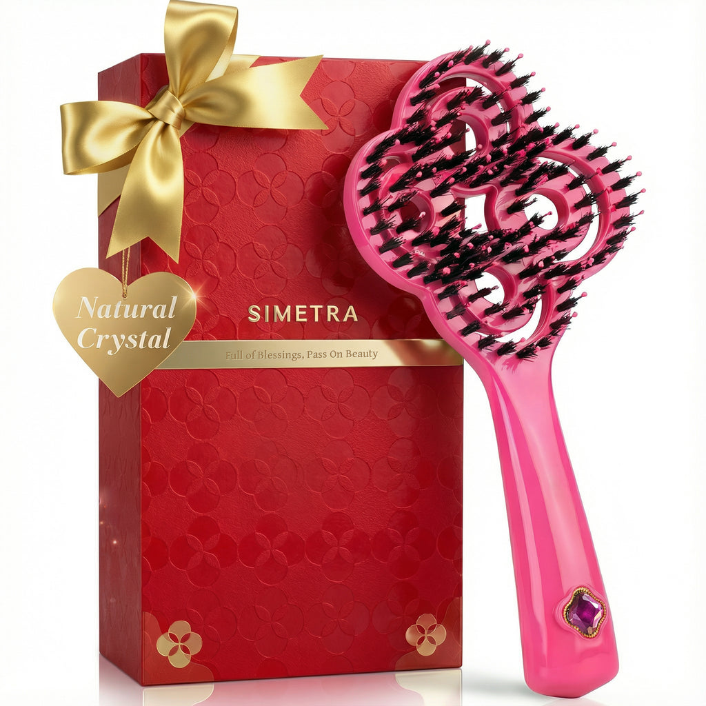 Simetra Lucky Rose Red Hair Brush Comb with Boar Bristles & 3 Crystal Colors